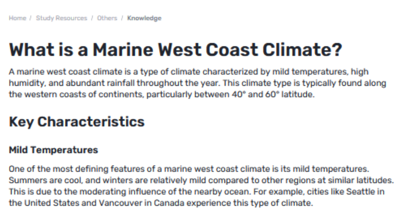 What Are the Key Characteristics of the Marine West Coast Climate?